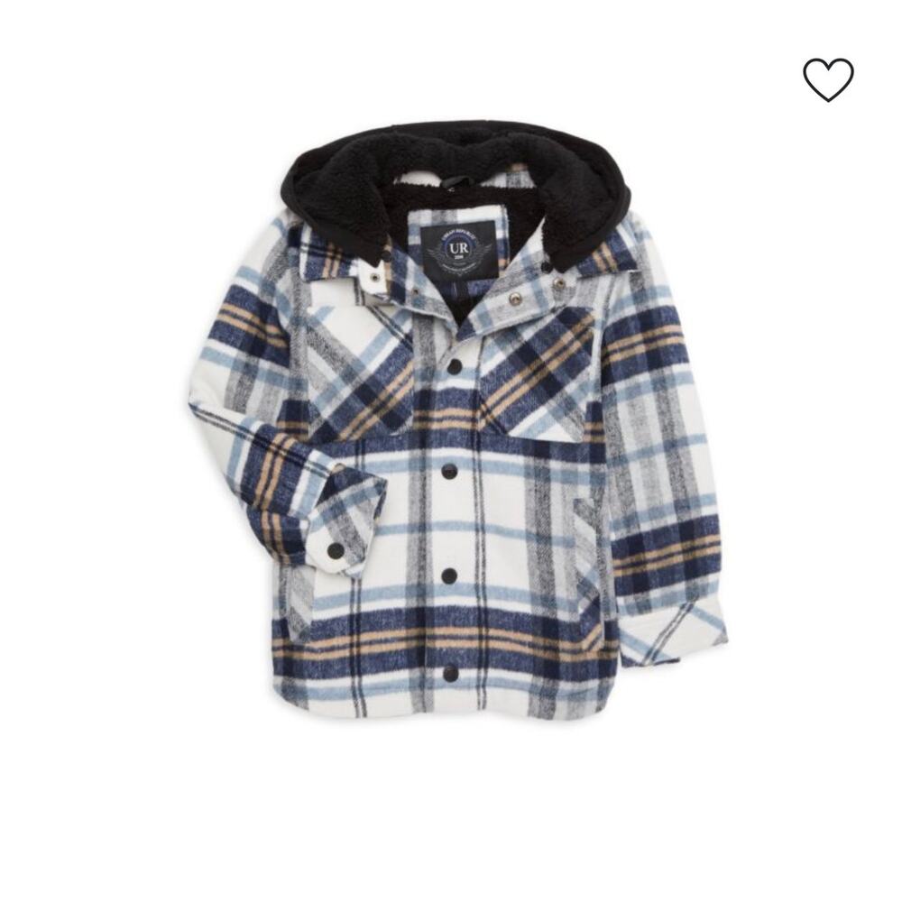 Urban Republic sherpa lined Parka Hooded Shirt Jacket Boys 5/6 black, white blue